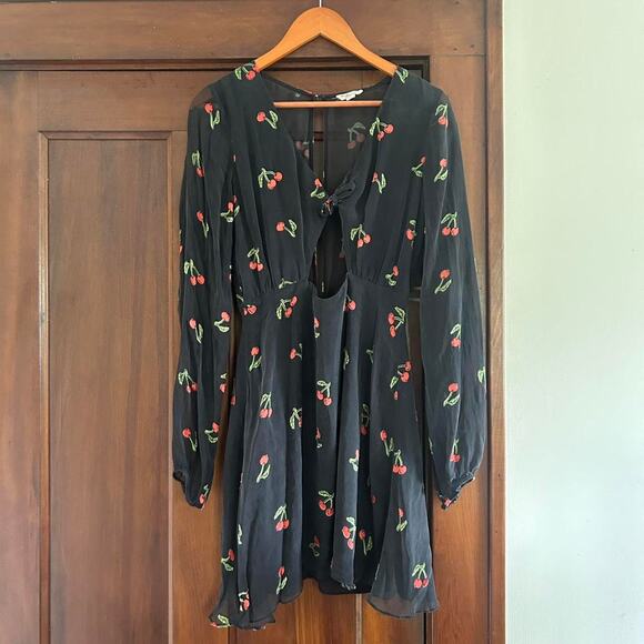 For Love And Lemons Cherry Twist Mini Dress Retro Burnout Velvet Pinup Cutouts L - Picture 2 of 7